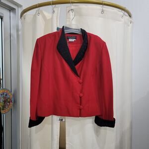 1980's Professional Avant Gaurd Red Smoking Blazer Textured Black Trim Size 16 L